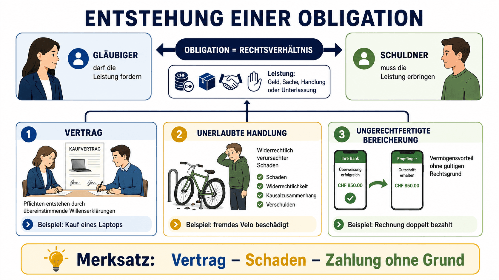 Entstehung einer Obligation aus Vertrag, unerlaubter Handlung oder ungerechtfertigter Bereicherung