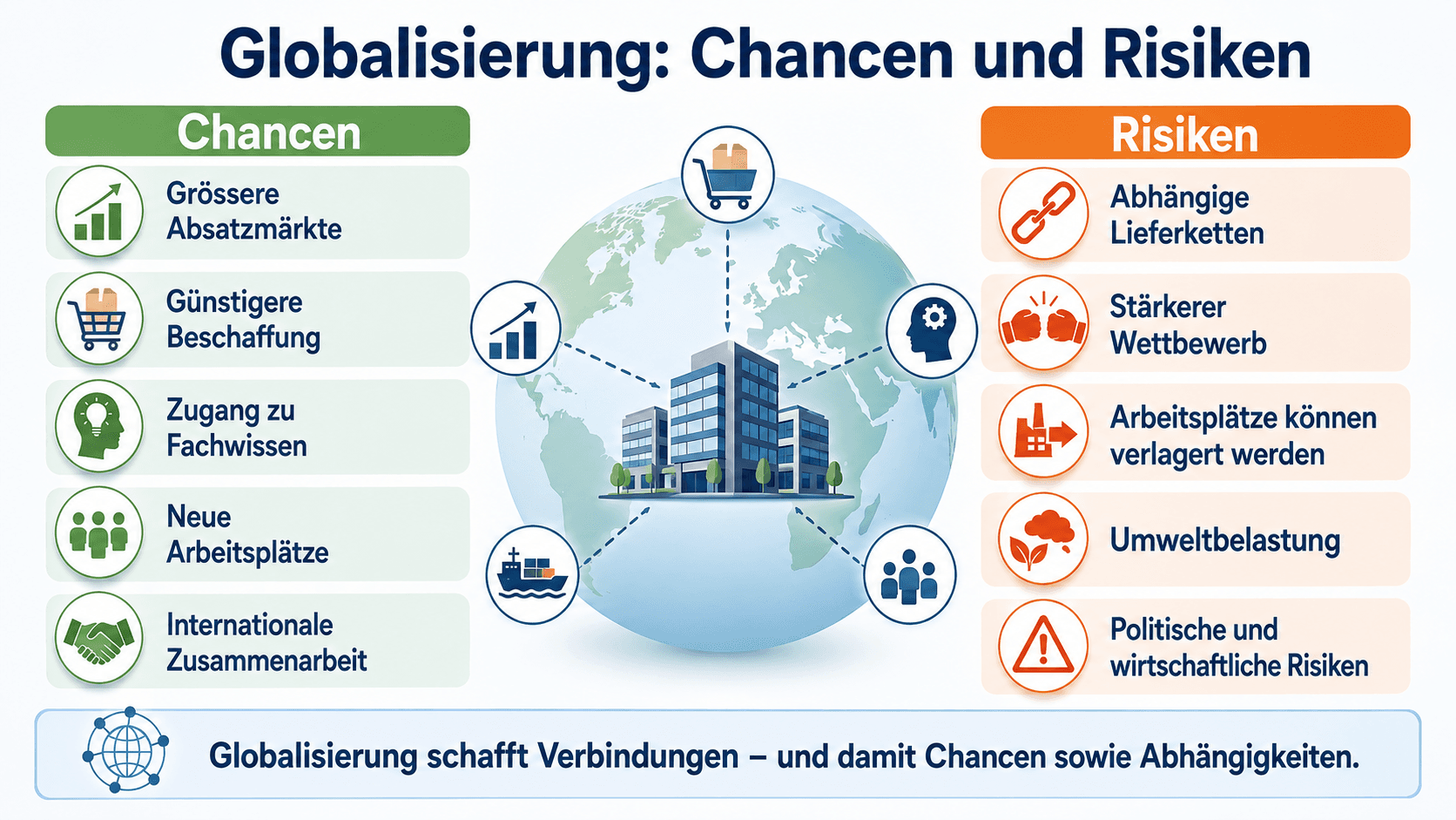 Gegenüberstellung der Chancen und Risiken der Globalisierung rund um ein international tätiges Unternehmen